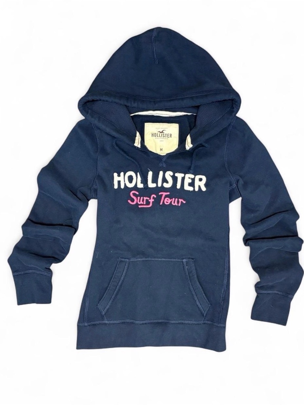 Hollister Navy Hoodie with White & Pink Logo